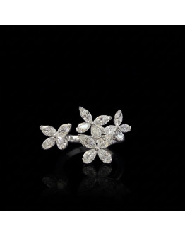 14K 白金花形培育鑽石戒指